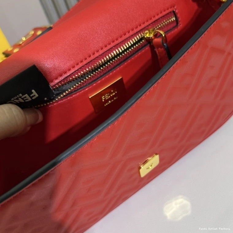 Cheap HOT In Nappa Red Chain Fendi Motif Bag Midi FF Leather Baguette 0825